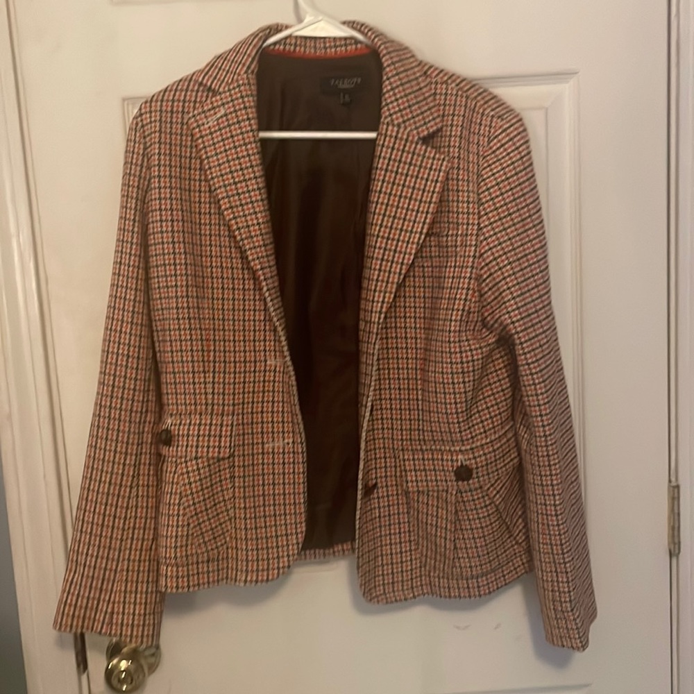 Talbots Orange Patterned Blazer Size 10 - image 1